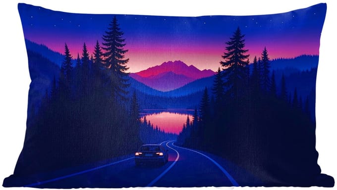 Sierkussens - Kussentjes Woonkamer - 50x30 cm - Auto - Donkere dennenbomen - Zonsondergang