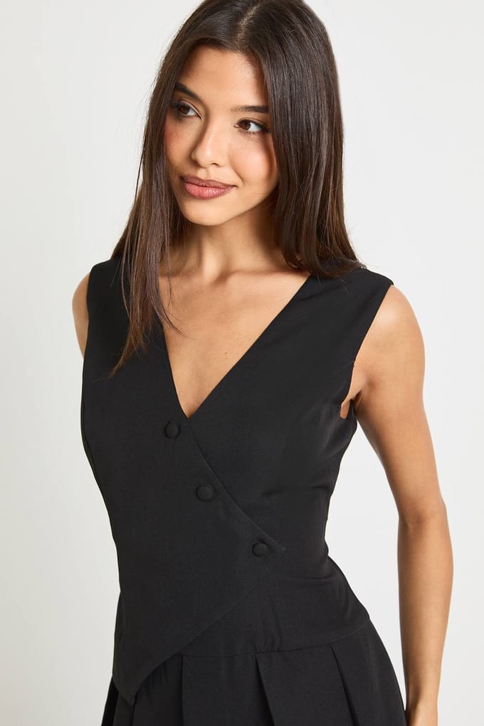boohoo Dames Gilet Geplisseerde Skort Playsuit | Black | Maat: 8