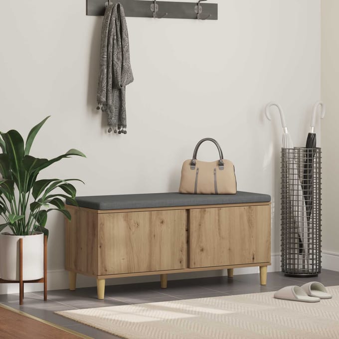 vidaXL Hallenbank met kussen met opslag Artisan Eik 100 x 38 x 46 cm