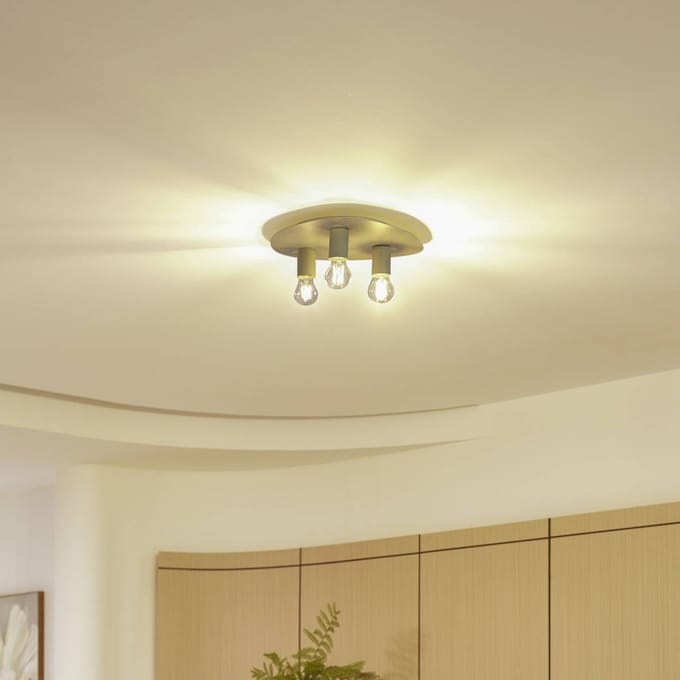 Lindby - plafondlamp - 3lichts - IJzer - H: 9.6 cm - E27 - beige, ijsgroen