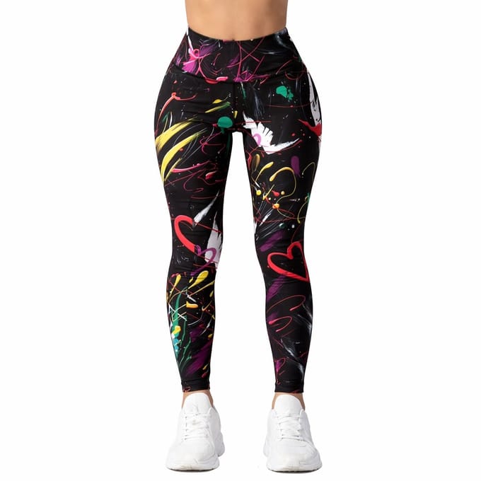 Painted Love Legging - Zwart - Graffiti - Hartjes - Sport