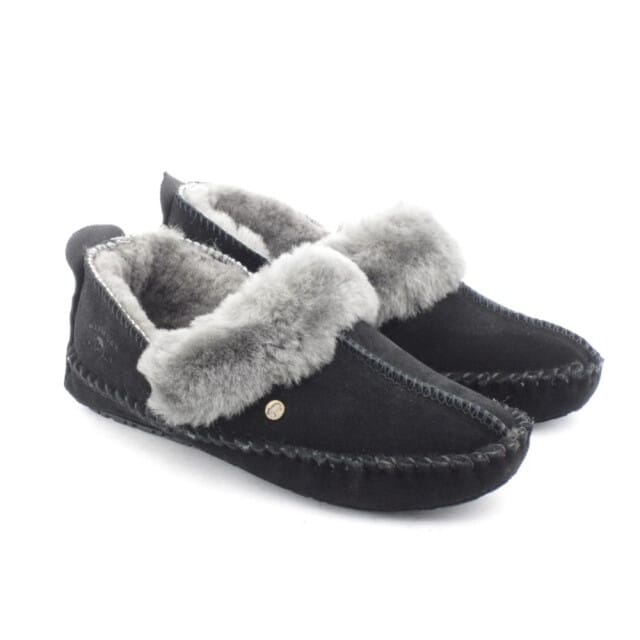 Warmbat Barrine Suede Dames Sloffen - Zwart