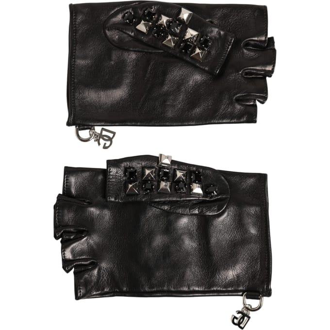 Zwarte Leren Studded Fingerless Handmoffen Mannen Handschoenen