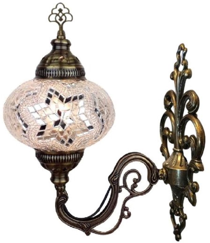 Turkse Wandlamp - in Marokkaanse stijl - Oosterse mozaïek - Sfeerverlichting wit zilver