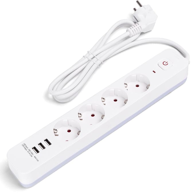 Stekkerdoos met USB - Verlengsnoer met USB - Aigostar - 4 Stopcontacten - 3 USB-A - 1.5 Meter - Randaarde - Wit | Nederland