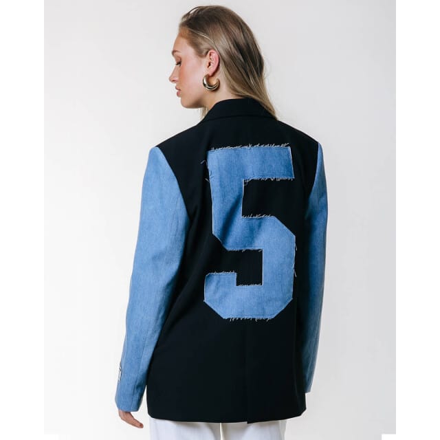Colourful Rebel Mimmi Denim Contrast Sleeve Single Breasted Blazer