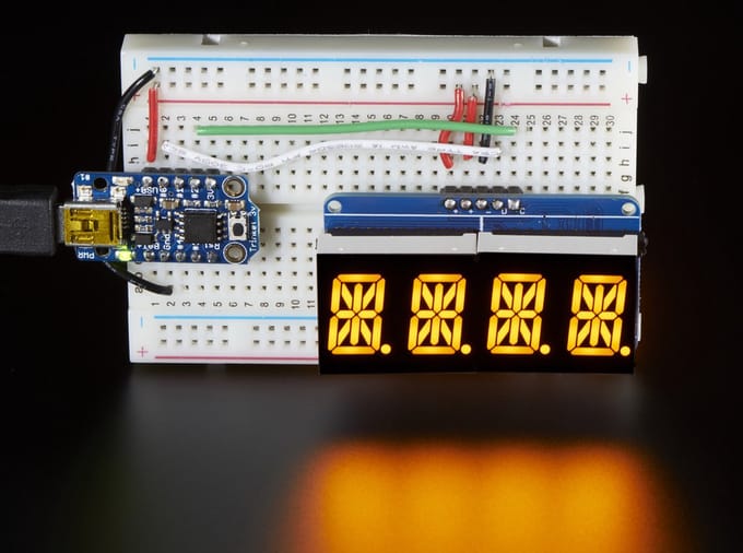 Quad Alphanumeric Display - Yellow 0.54 inch Digits w/ I2C Backpack Adafruit 2158