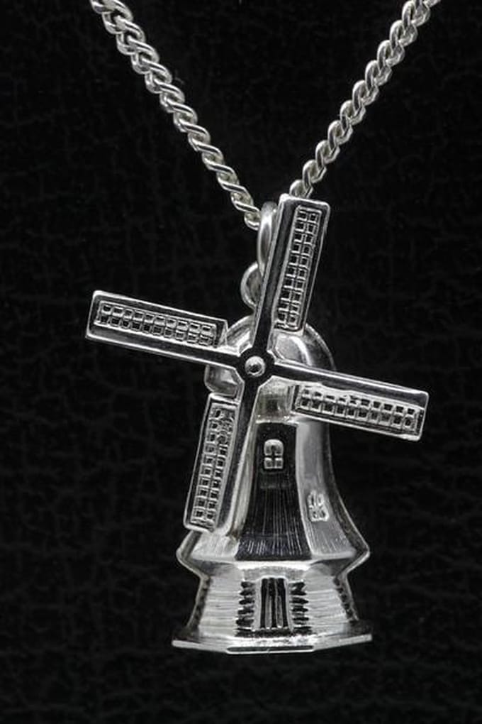 Zilveren Stellingmolen ketting hanger - achtkant middel
