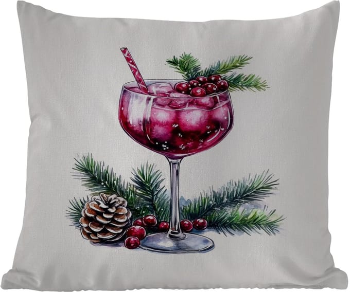 Tuinkussen - Winter - Cocktail - Decoratie - Drank - Kerst - 40x40 cm - Weerbestendig