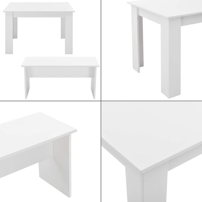 Eethoekset tafel 110x70x73 cm en 2 banken 86,5x33x43,5 cm wit