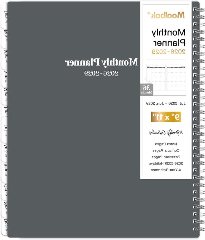 Maandplanner Kalender - 3-jarige Planner - Toekomst Plannen - 36 Maandelijkse Tabbladen - 9" x 11" - Grijs