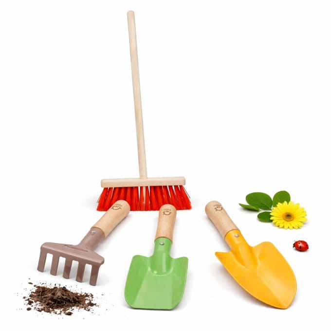 Tuingereedschap voor kinderen - 4-delig - speelgoed - schep / hark / schoffel / bezem set