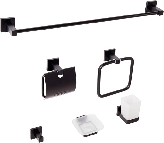 UVITA - 6-delige badkamer hardware set - Zwart - Aluminium