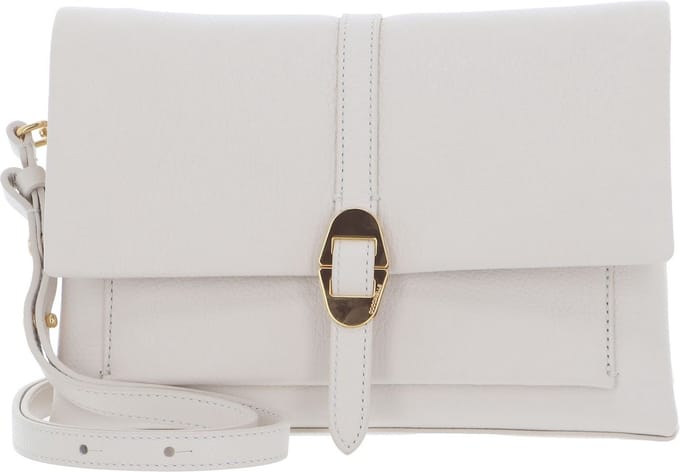 COCCINELLE Leren Schoudertas Dorian Handbag Grained Leather Lambskin White Crème