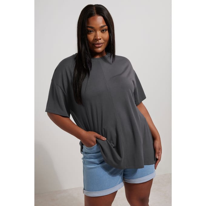 Yours Oversized Tshirt Van Zware Stof In Donkergrijs Size 44