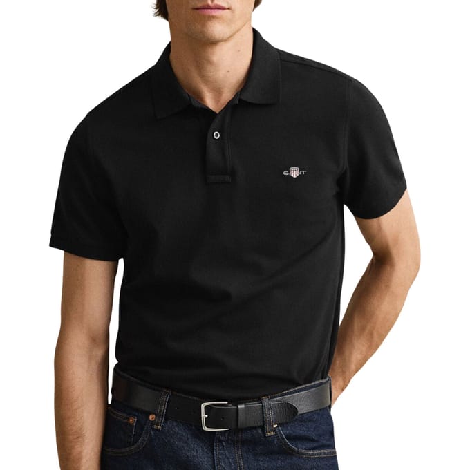 Gant Polo Fine Shield Short Sleeve Piqué Uni Zwart / male