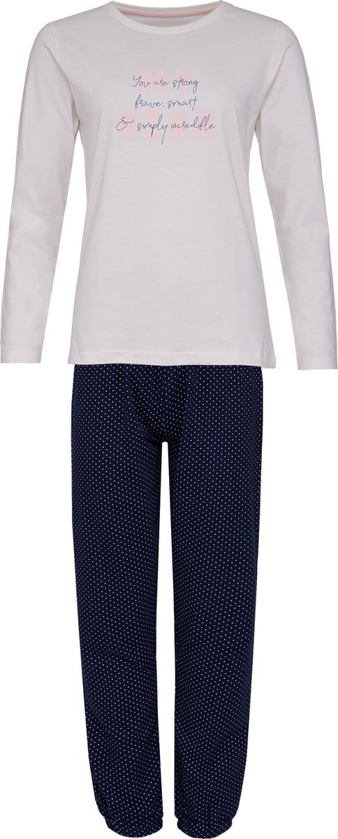 By Louise Dames Pyjama Set Lang Katoen Roze / Donkerblauw Gestipt - Maat M