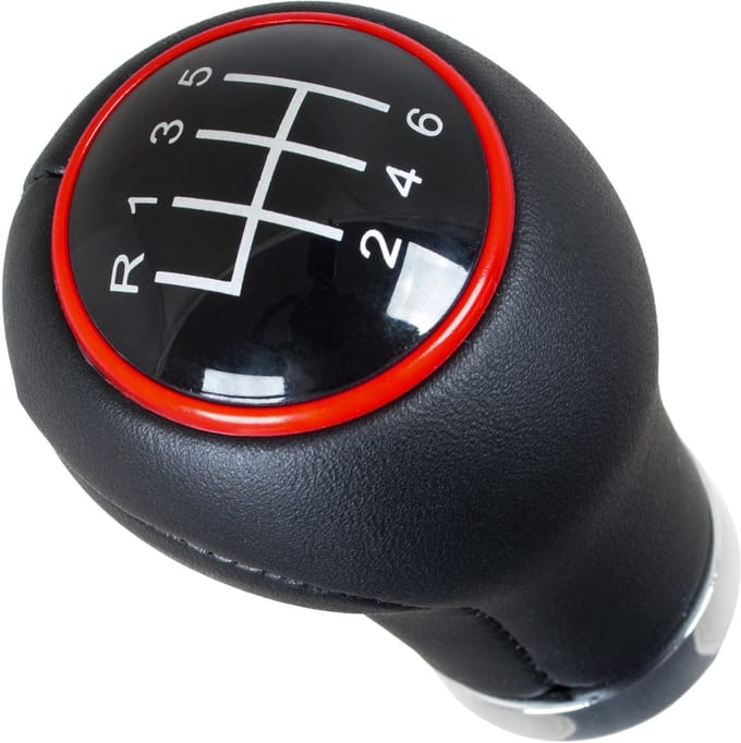 MODECAR - Versnellingspookknop - Zwart - Rood Ring - Chrome - 6 Versnellingen