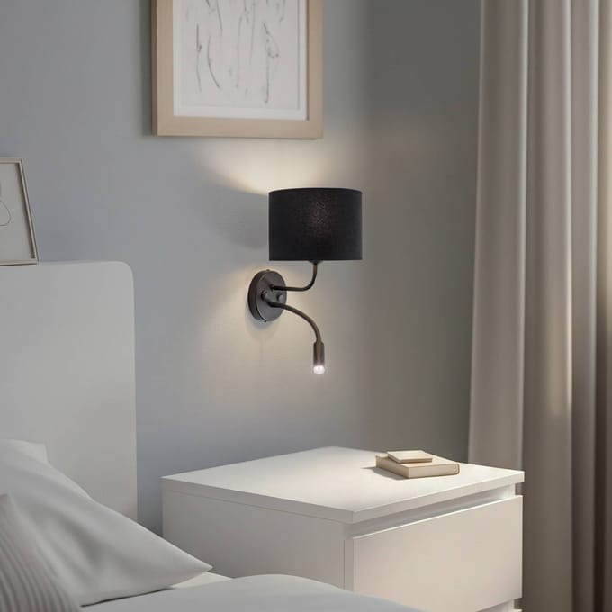 Duolla Wandlamp Roller, fluweel zwart, zwart, met leeslampje