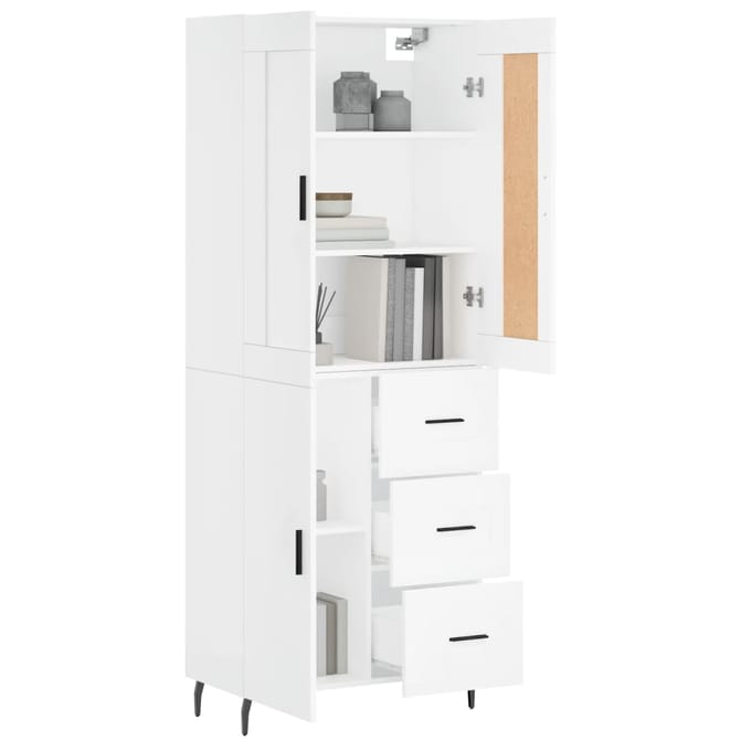 vidaXL - Hoge - kast - 69,5x34x180 - cm - bewerkt - hout - wit