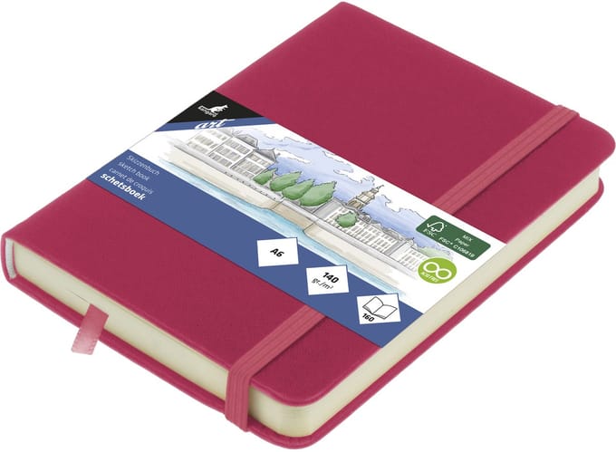 Kangaro schetsboek - A6 - ruby - met elastiek en lint