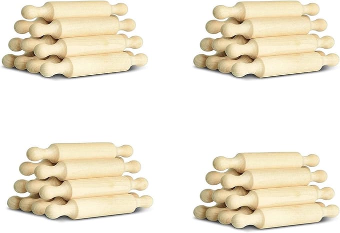 Mini Deegrollers - Kleine Houten Rollers - Bakken en Knutselen - Natuurlijk Hout - 40 Stuks 14 cm - Houtkleur