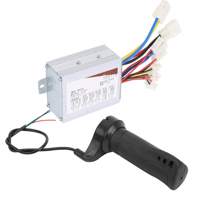 Contrôleur à balais 48V 500W Câble court Poignée d'accélérateur au pouce Ensemble guidon vélo électrique white