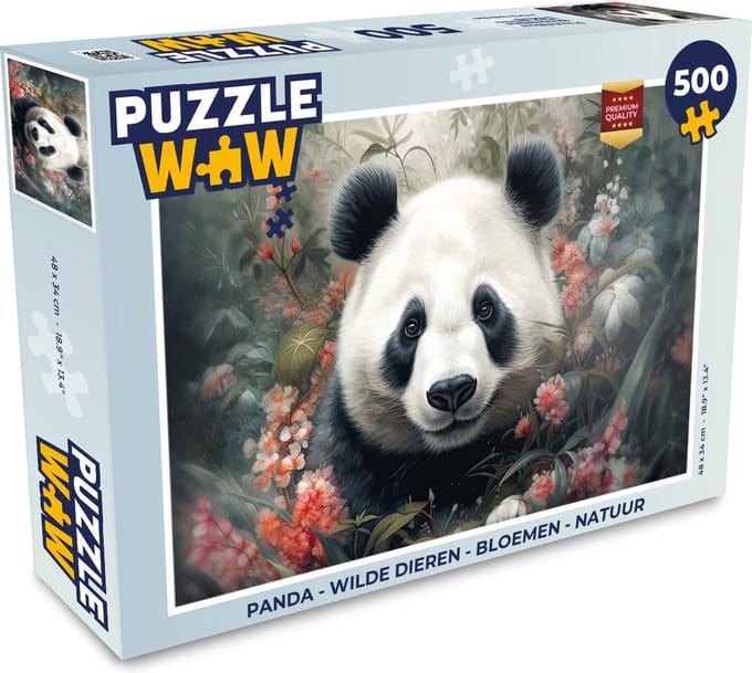 Puzzel Panda - Wilde dieren - Bloemen - Natuur - Legpuzzel - Puzzel 500 stukjes