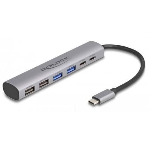 Delock 64232 64232 USB-hub 4 + 2 poorten USB-A, USB-C USB 3.2 Gen2 10 GBit/s Met USB-C stekker Grijs