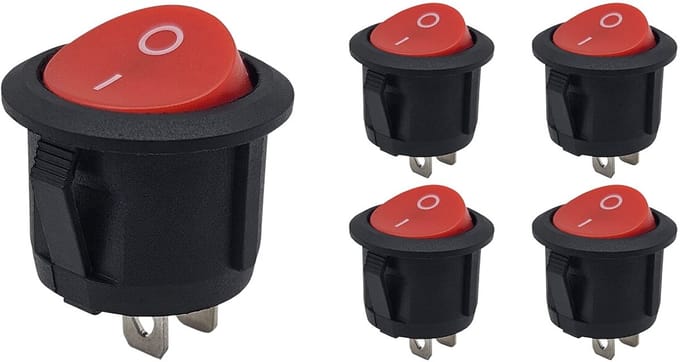 ProRide Mini Wipschakelaar ON/OFF KCD2-10 - 2-pins - Ø13.8mm - Rond - 250V/3A - Rood - 5 stuks