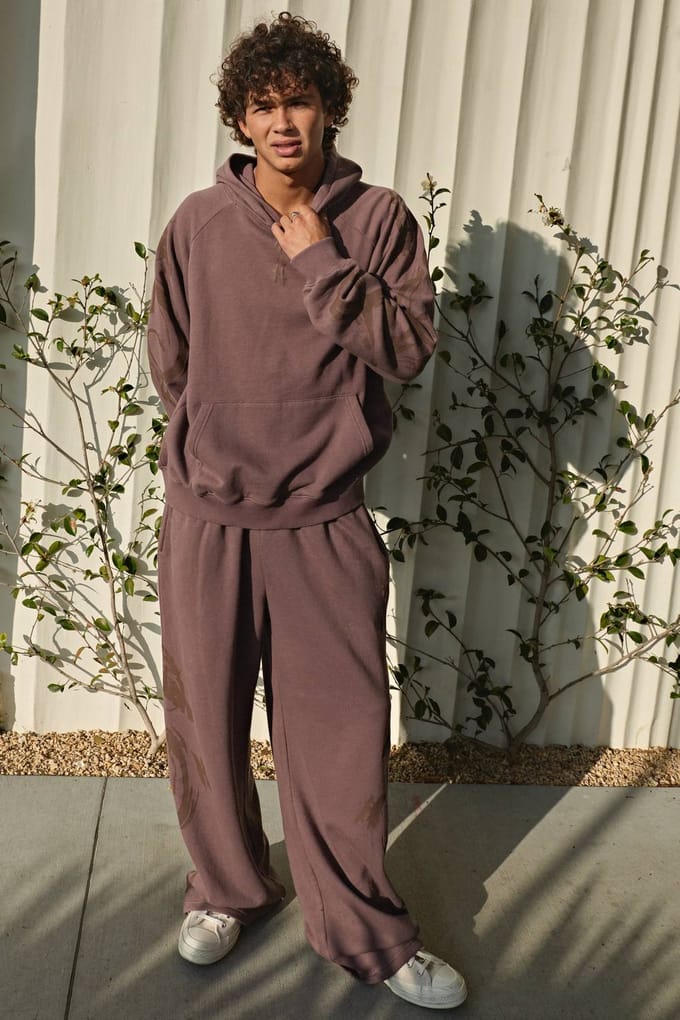 Oversized Grafische Capuchon Gewassen Trainingspak | Brown | Size Small