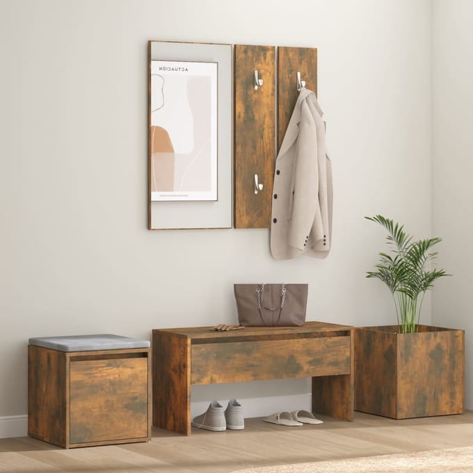 vidaXL - Garderobe - set - bewerkt - hout - gerookt - eikenkleurig