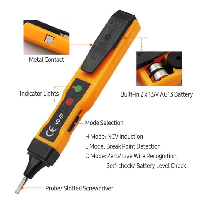 Stylo testeur de tension ca sans contact, détecteur NCV Portable AC 70-250V DC 250V avec son et lumière double