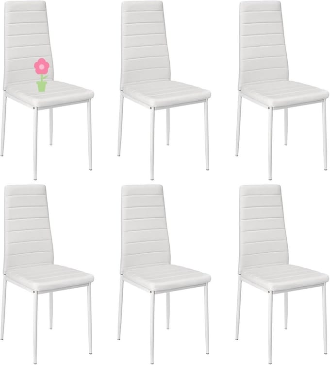 CINK & Co Eetkamerstoelen Set van 6 - Kunstleer en Metalen Frame - Hoge Rugleuning - Wit - 48 x 42 x 97 cm