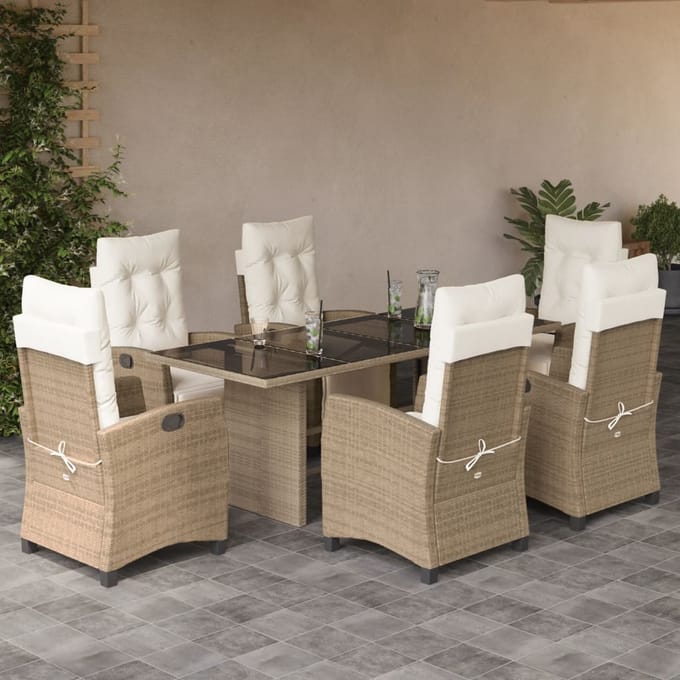 vidaXL - 7-delige - Tuinset - met - kussens - poly - rattan - beige