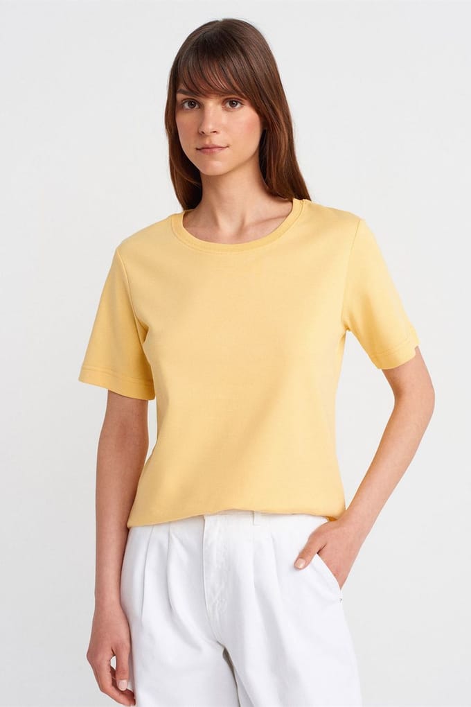 Dames Katoenen T-shirt met Ronde Hals