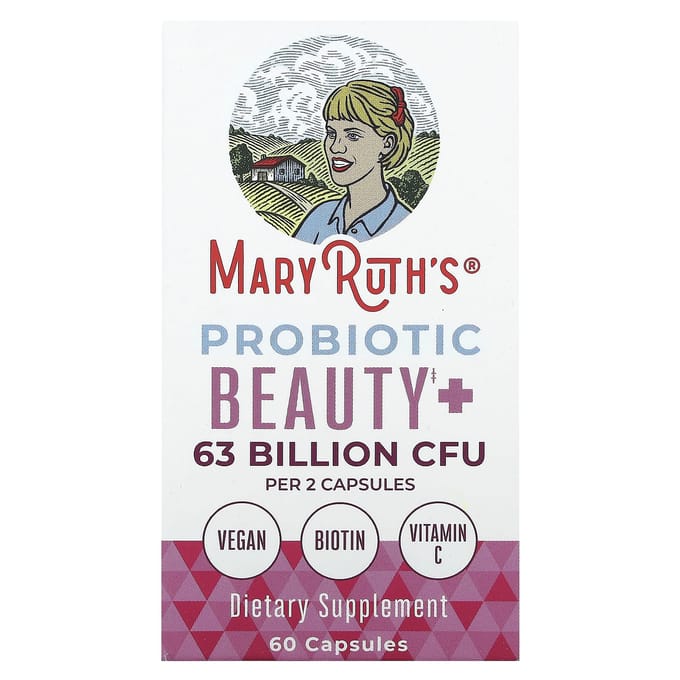 MaryRuth's, Probiotic Beauty+, 63 miljard KVE, 60 capsules (31,5 miljard KVE per capsule)