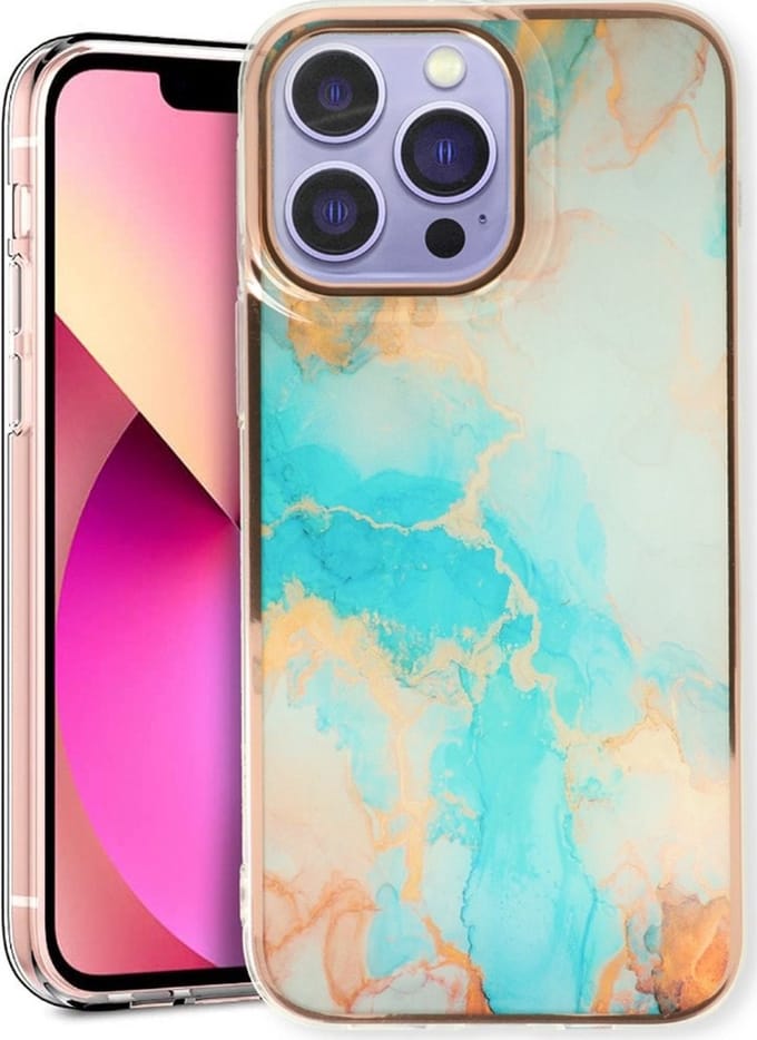 iPhone 15 Pro Max hoesje - Cityhoesje Advanced Protect - Print Marmer - Backcase - Blauw