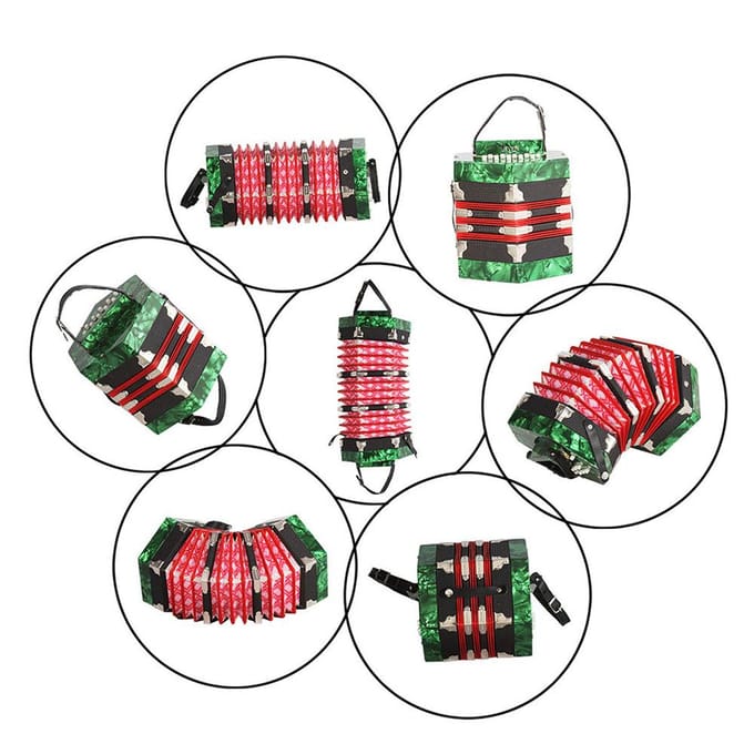 Concertina-accordeon, Anglo-stijl met 20 knoppen en 40 rieten, met draagtas groen