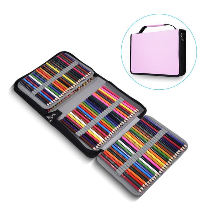 150 Sleuven Grote Capaciteit PU Leer Stof Etui Rits Pennenzak Pinkish