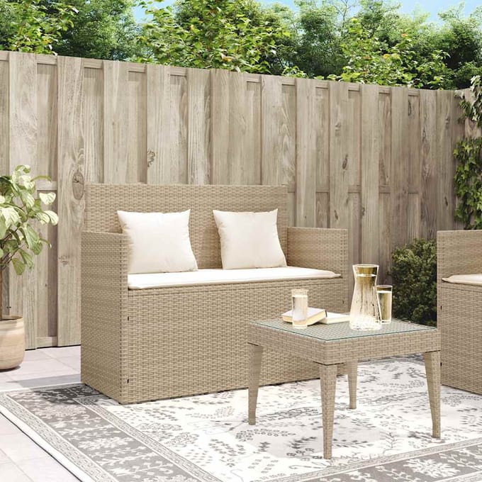 vidaXL - Tuinbank - met - kussens - poly - rattan - beige