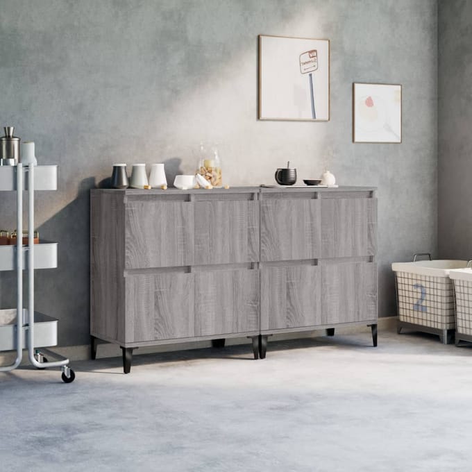 vidaXL - Dressoirs - 2 - st - 60x35x70 - cm - bewerkt - hout - grijs - sonoma - eikenkleur