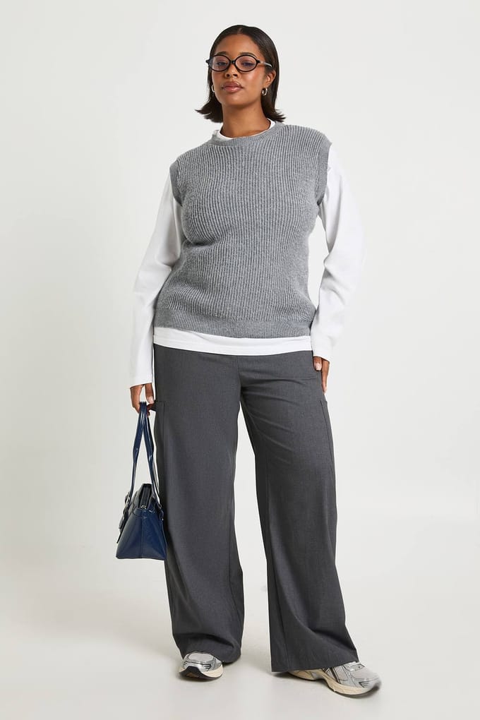 boohoo Dames Plus gebreid vest met ronde hals | Charcoal | Maat: 28