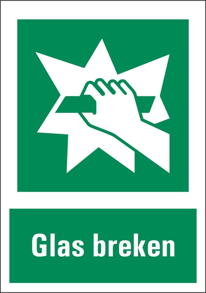 Glas breken sticker met tekst 210 x 297 mm