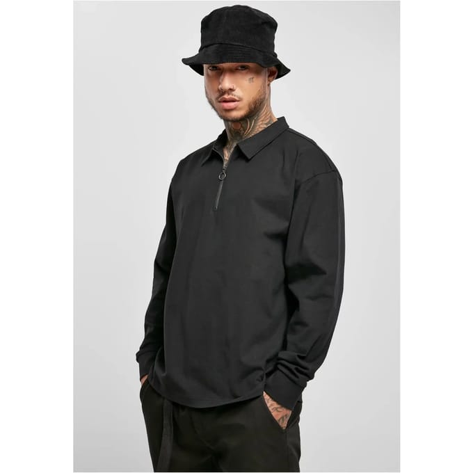 Urban Classics Longsleeve shirt -4XL- Organic Heavy Collar Zwart