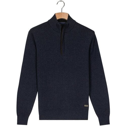 Baileys Trui Cotton Half Zip Allover Two-Tone Dark Denim Blue / male