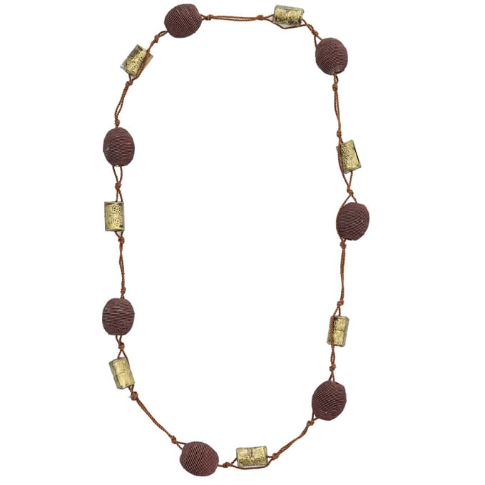 Behave – Handgeknoopte damesketting – Boho look – Hout touw goudkleur