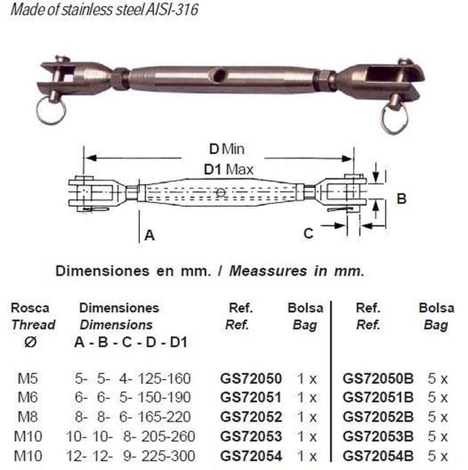 Spanschroeven RVS 12mm (GS72054)