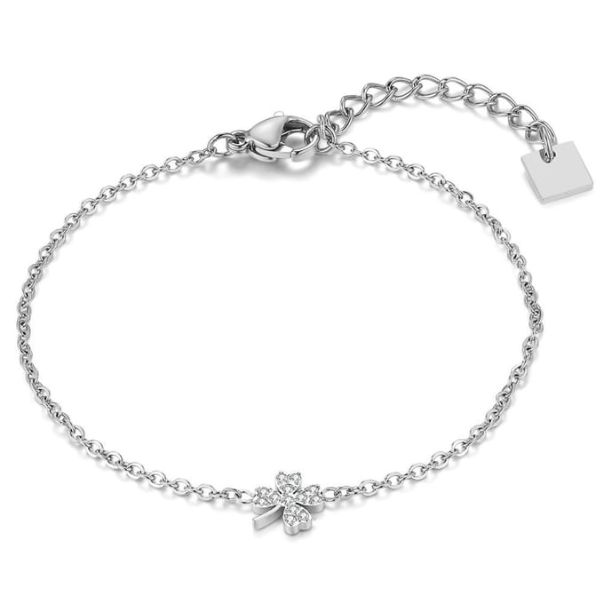 Twice As Nice Armband in edelstaal, klavertje 16cm+3cm