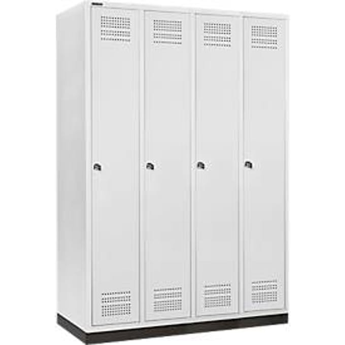Schäfer Shop Genius Kledinglocker met fitting, 4 compartimenten, 300 mm compartimentbreedte, cilinderslot, lichtgrijs